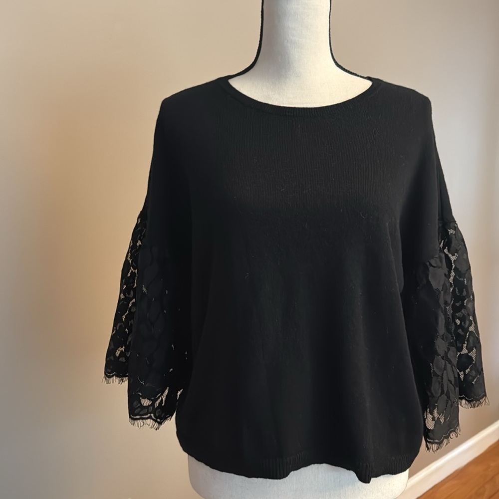 Autum cashmere XS short sweater with fun, lacy short sleeves.
